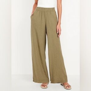 NEW! Old Navy Kombu Green High-Waisted Linen-Blend Wide-Leg Pants -#683290 🩷